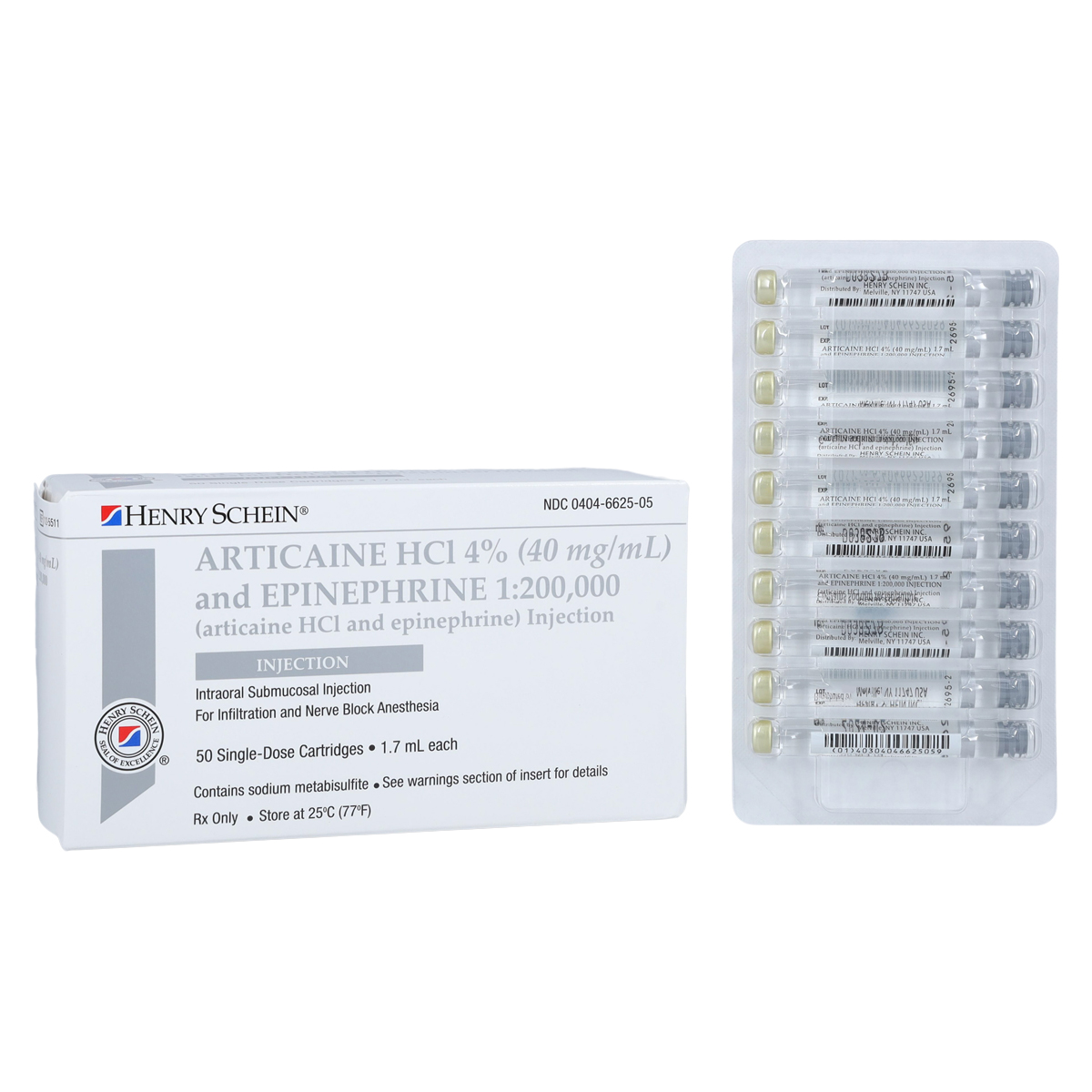 Articaine HCl 4% Epinephrine 1:200,000 1.7 mL 50/Bx